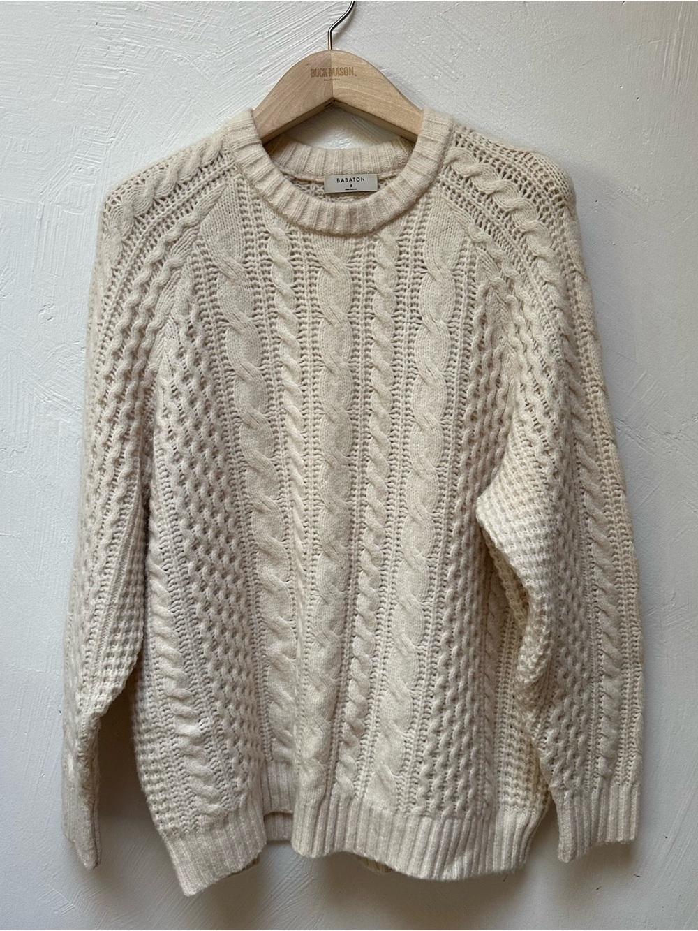 Babaton Cream Cable-Knit Crewneck Sweater